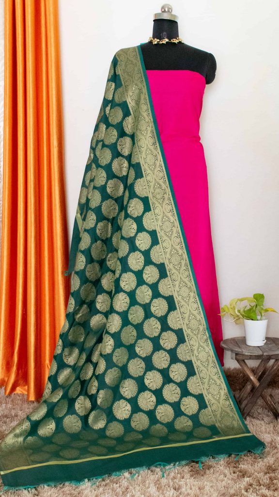 Banarasi Art Silk Buti Dupatta -Deep Green