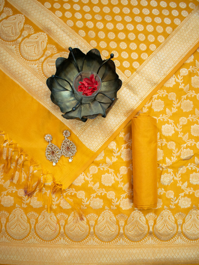 Banarasi Semi Silk Zari Weaving Salwar Kameez Material With Dupatta-Yellow