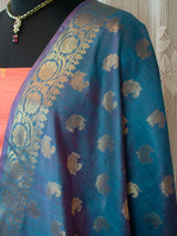 Banarasi Semi Silk Zari Weaving Salwar Kameez Material With Buti Dupatta-Peach & Blue