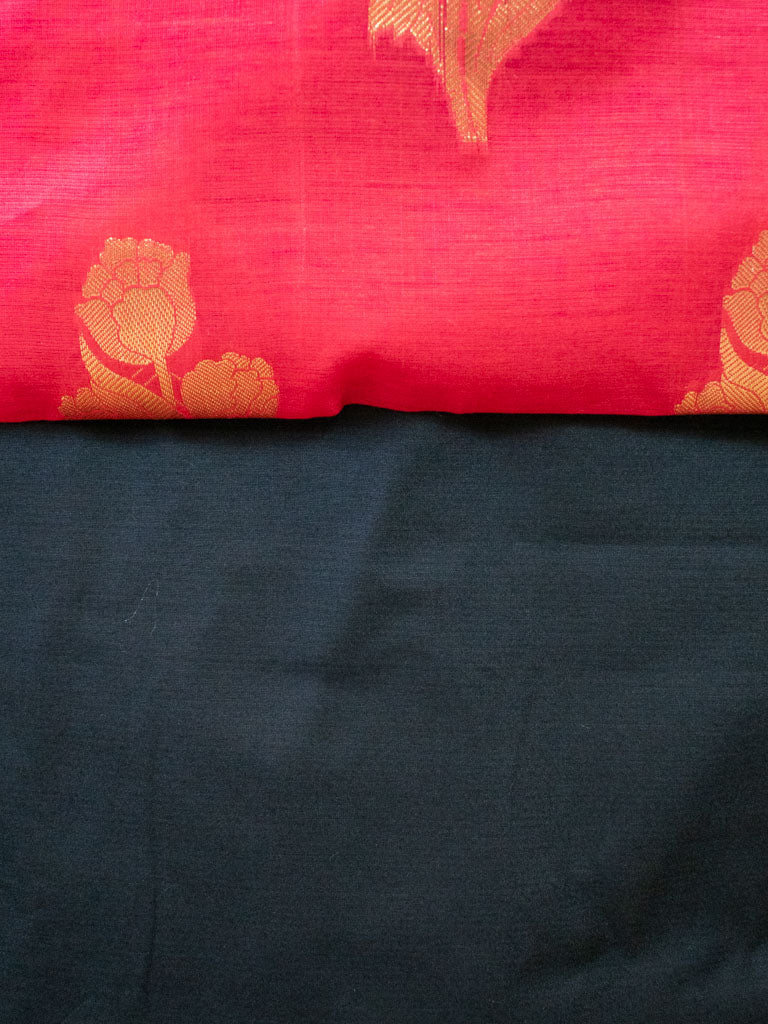 Banarasi Semi Silk Zari Weaving Salwar Kameez Material With Buti Dupatta-Red & Black