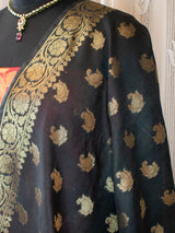 Banarasi Semi Silk Zari Weaving Salwar Kameez Material With Buti Dupatta-Red & Black