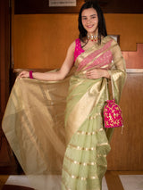 Banarasi organza Saree With Zari Weaving-Green