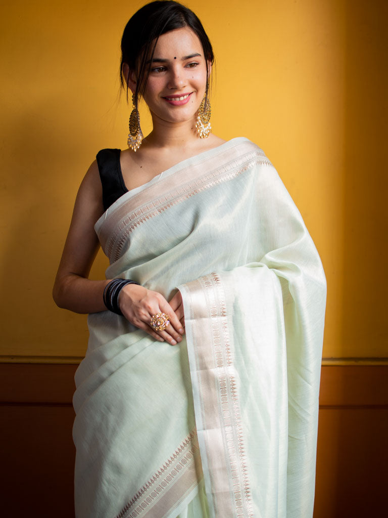 Banarasi Soft Linen Cotton Plain Saree-Blue