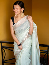 Banarasi Soft Linen Cotton Plain Saree-Blue