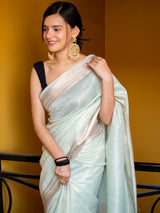 Banarasi Soft Linen Cotton Plain Saree-Blue