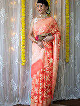 Banarasi Pure Georgette Saree With Jaal Resham Weaving-Orange
