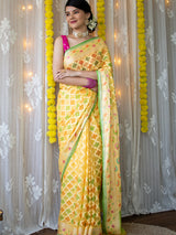 Banarasi Pure Georgette Saree With Handpaint & Zari Weaving-Yellow