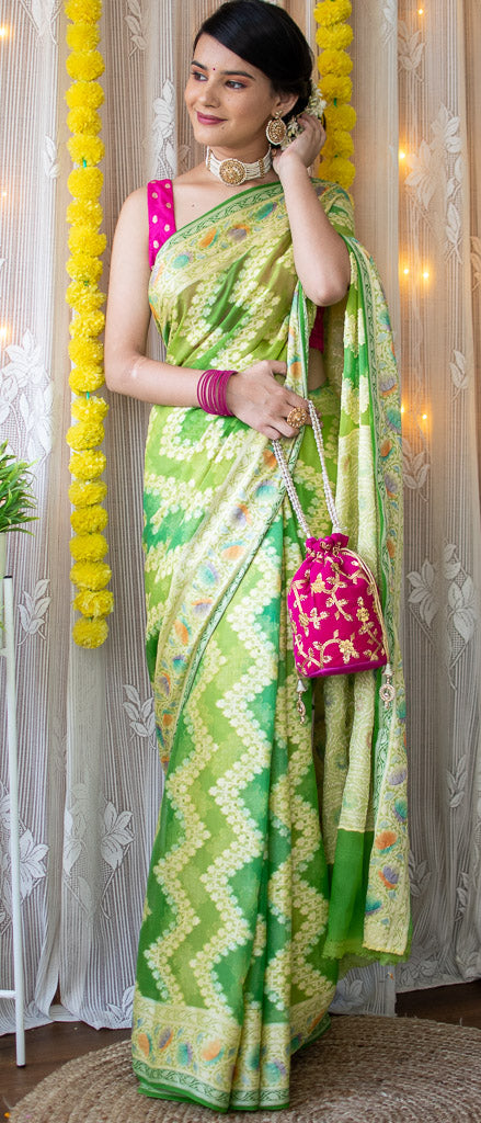 Banarasi Pure Georgette Saree With Jaal Resham Weaving-Green