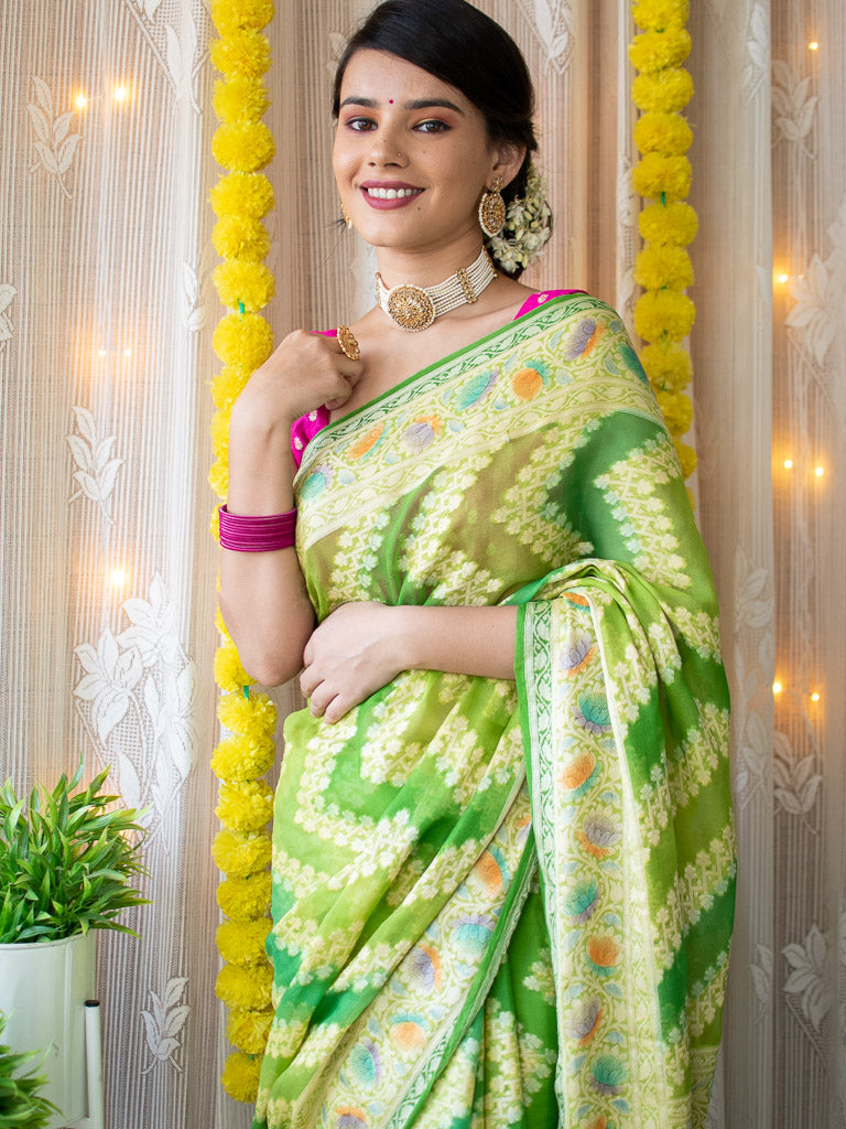 Banarasi Pure Georgette Saree With Jaal Resham Weaving-Green