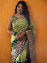 Banarasi Shaded Kora Saree With Zari Weaving Meena Border-Green
