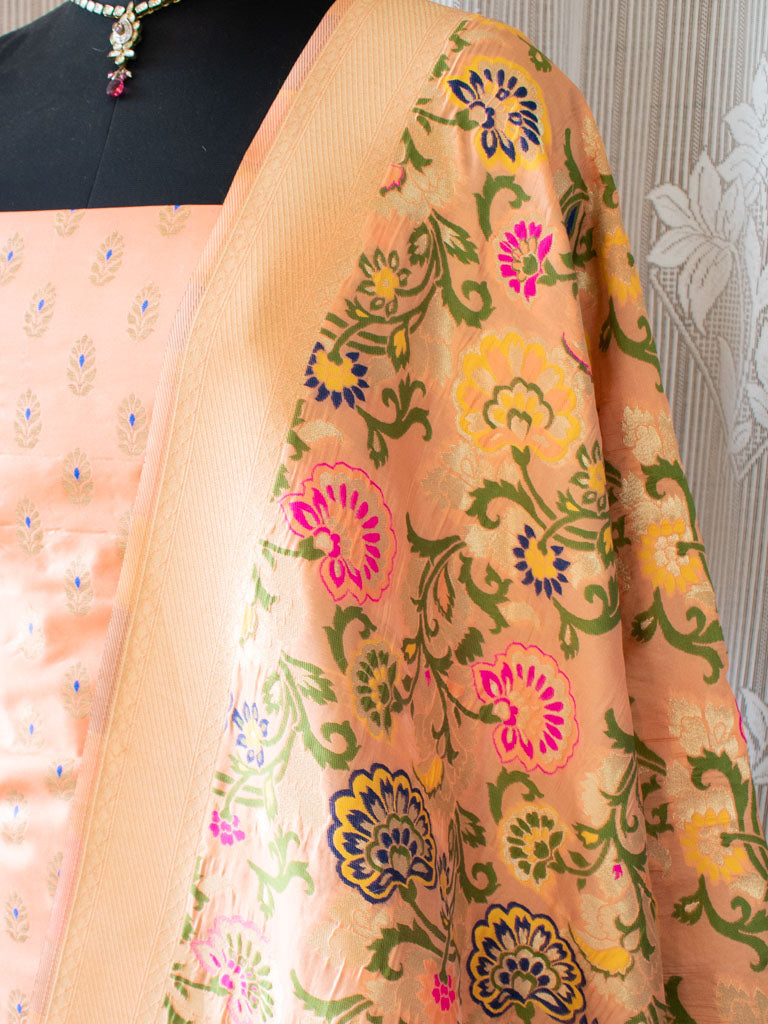 Banarasi Meenakari Salwar Kameez Material With Jaal Dupatta-Peach