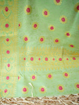 Banarasi Semi Silk Tanchoi Zari Weaving Salwar Kameez Material With Meenakari Dupatta-Green