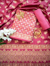 Banarasi Semi Silk Zari Weaving Salwar Kameez Material With Meenakari Dupatta-Deep Pink