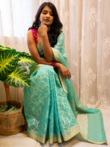 Banarasi Handloom Soft Cotton Saree Silver Zari Weaving-Blue