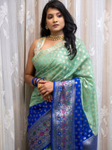 Banarasi Shaded Kora Saree With Zari Weaving Meena Border-Blue