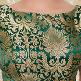 Banarasi Brocade Stitched Sleeveless Blouse-Green
