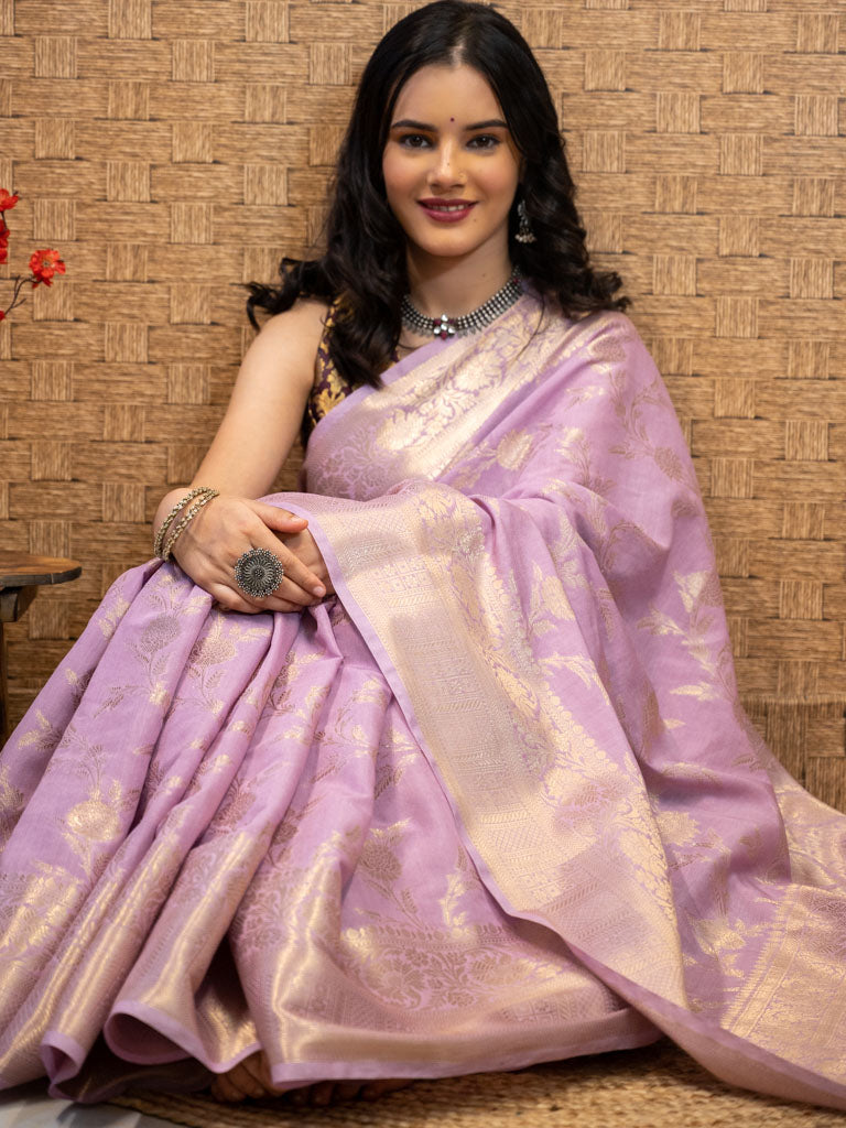 Banarasi Semi Silk Saree With Zari Weaving-Lavender