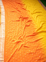 Dual Shade Semi Chiffon Gold Printed Saree With Zari Border-Orange