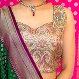 Banarasi Stitched Sleeveless Blouse-Beige