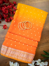 Dual Shade Semi Chiffon Stone Emboidered Saree With Zari Border-Orange