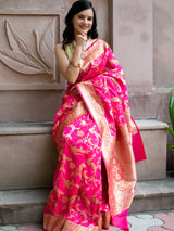 Banarasi Art Katan Silk Saree With Jaal Weaving-Pink