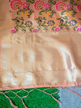 Banarasi Plain Salwar Kameez Material With Contrast Meenakari Dupatta-Peach