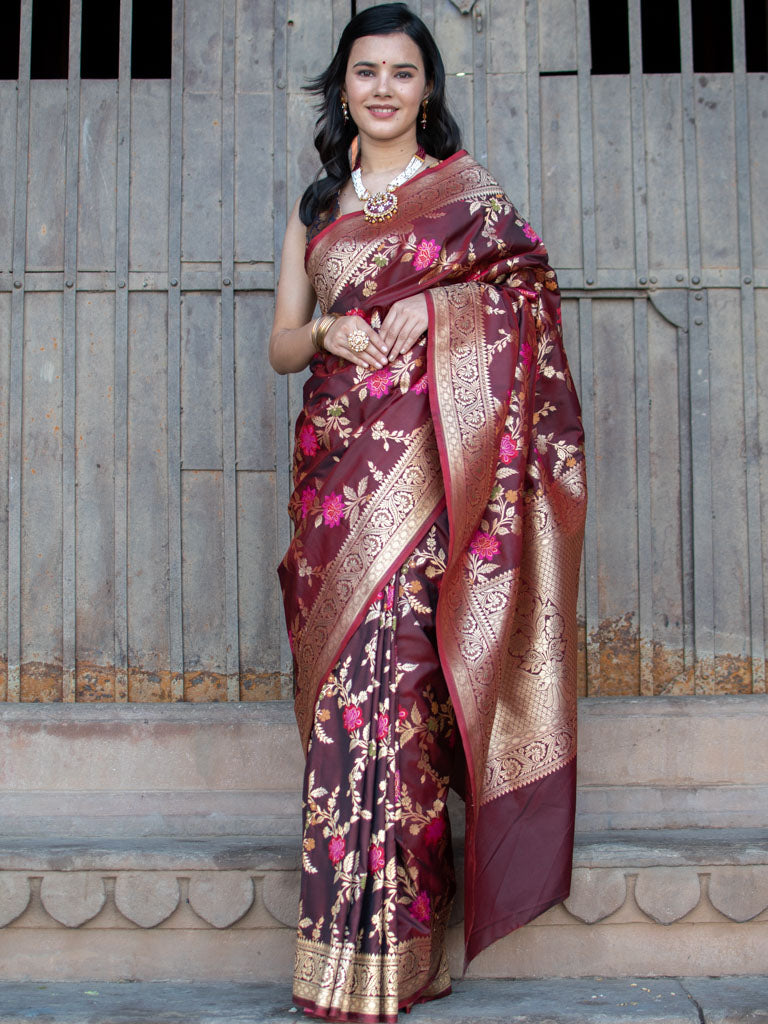 Banarasi Art Katan Silk Saree With Jaal Weaving-Brown