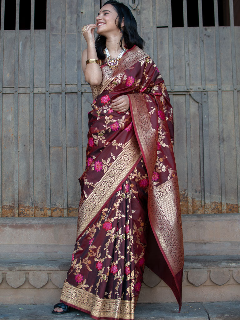 Banarasi Art Katan Silk Saree With Jaal Weaving-Brown