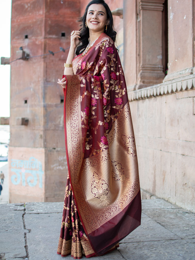 Banarasi Art Katan Silk Saree With Jaal Weaving-Brown