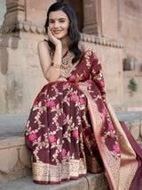 Banarasi Art Katan Silk Saree With Jaal Weaving-Brown