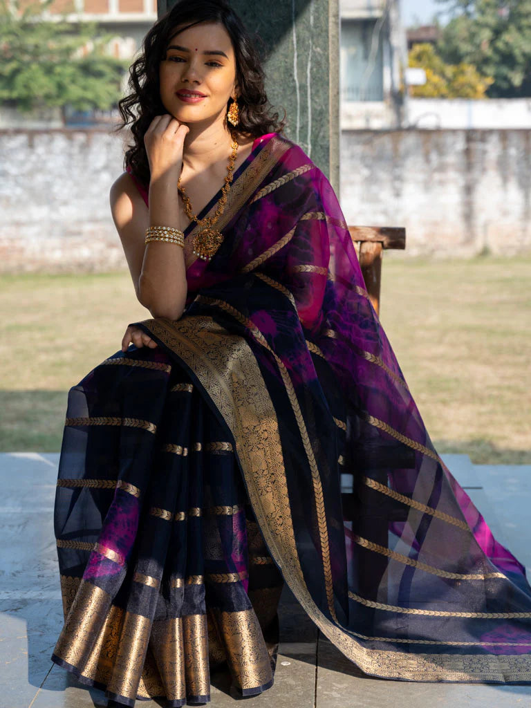 Banarasi Shibori Dyed Organza Saree With Zari Weaving