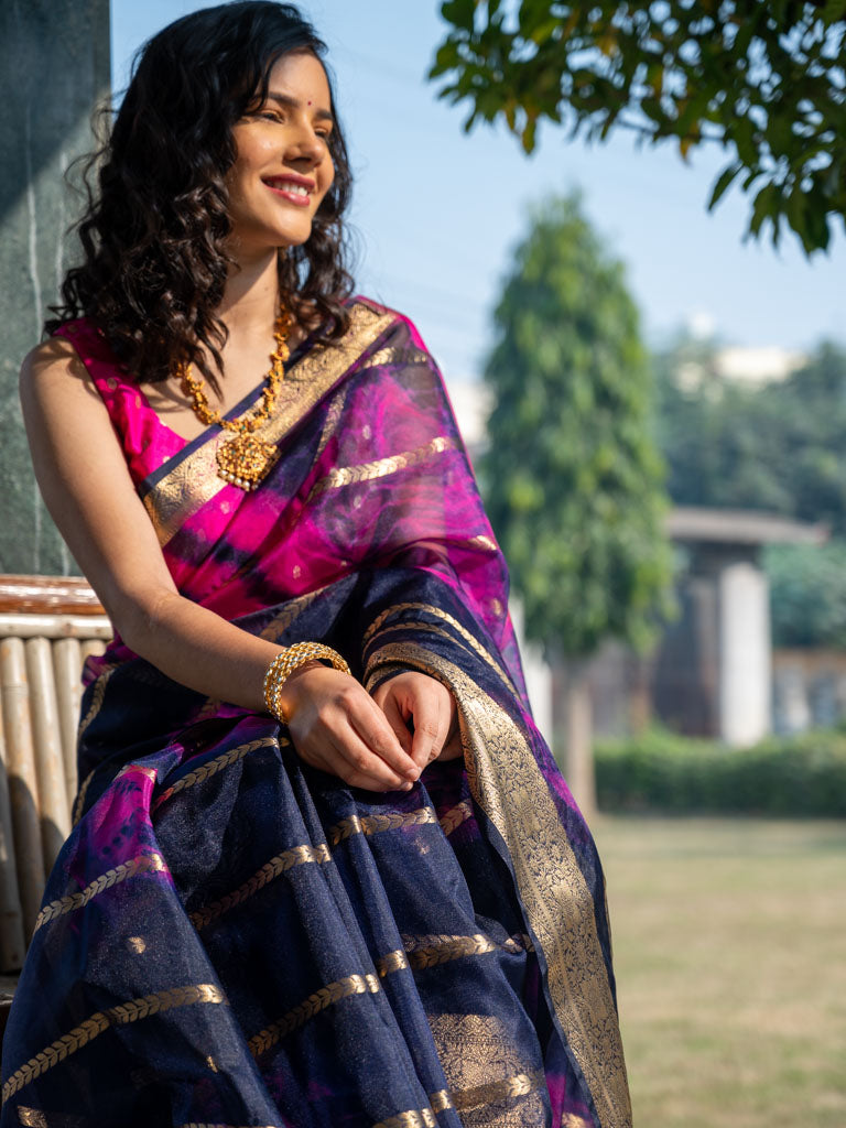 Banarasi Shibori Dyed Organza Saree With Zari Weaving