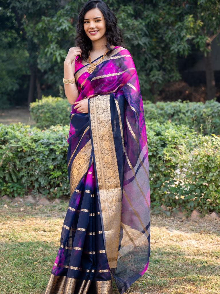 Banarasi Shibori Dyed Organza Saree With Zari Weaving