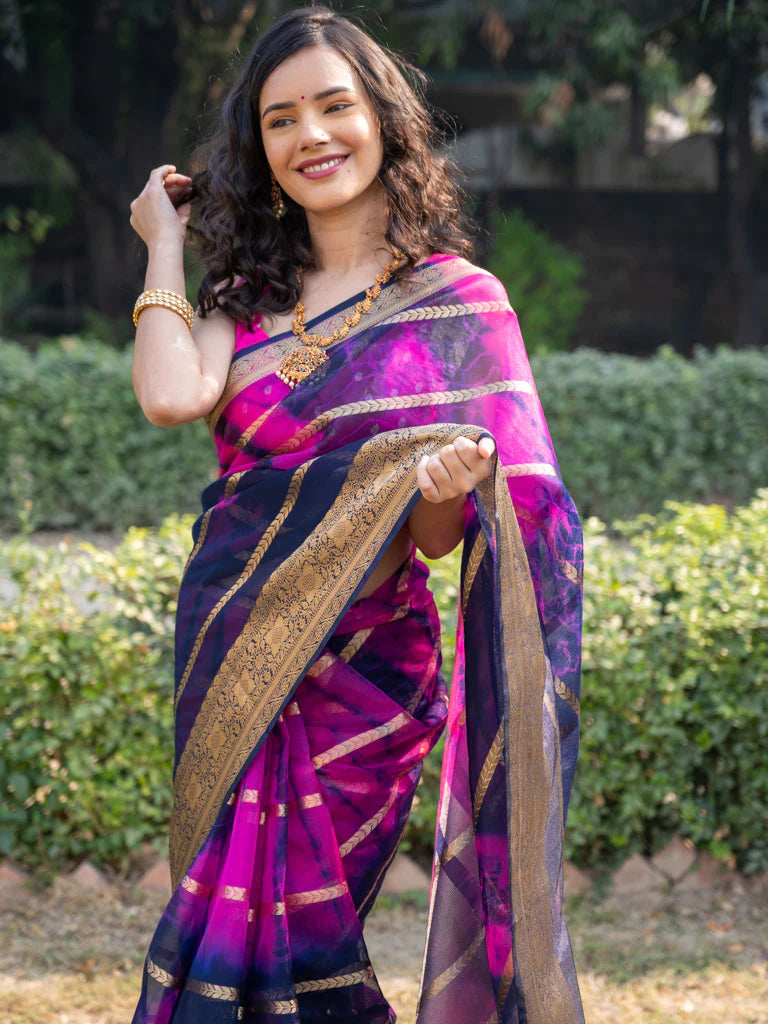 Banarasi Shibori Dyed Organza Saree With Zari Weaving