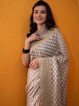 Banarasi Pure Georgette Saree With Resham Buta Weaving & Meena Border-Grey