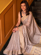 Banarasi Pure Georgette Saree With Resham Buta Weaving & Meena Border-Grey