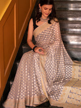 Banarasi Pure Georgette Saree With Resham Buta Weaving & Meena Border-Grey