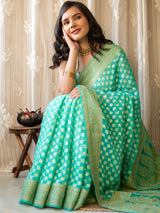 Banarasi Pure Georgette Saree With Resham Buta Weaving & Meena Border-Blue
