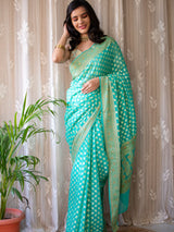 Banarasi Pure Georgette Saree With Resham Buta Weaving & Meena Border-Blue