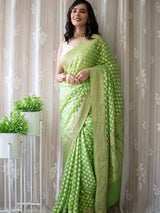 Banarasi Pure Georgette Saree With Resham Buta Weaving & Meena Border-Green