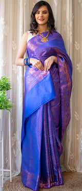 Banarasi Dual Shade Semi Silk Saree With Tanchoi Weaving-Violet