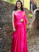 Plain Satin Silk Saree -Pink