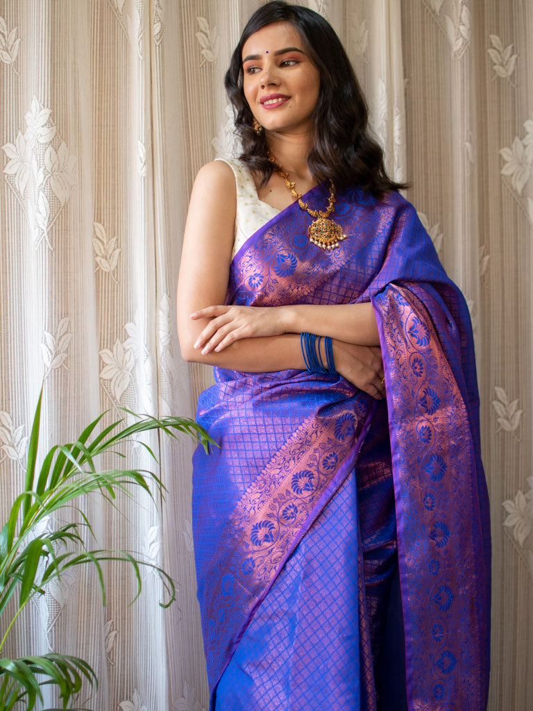 Banarasi Dual Shade Semi Silk Saree With Tanchoi Weaving-Violet