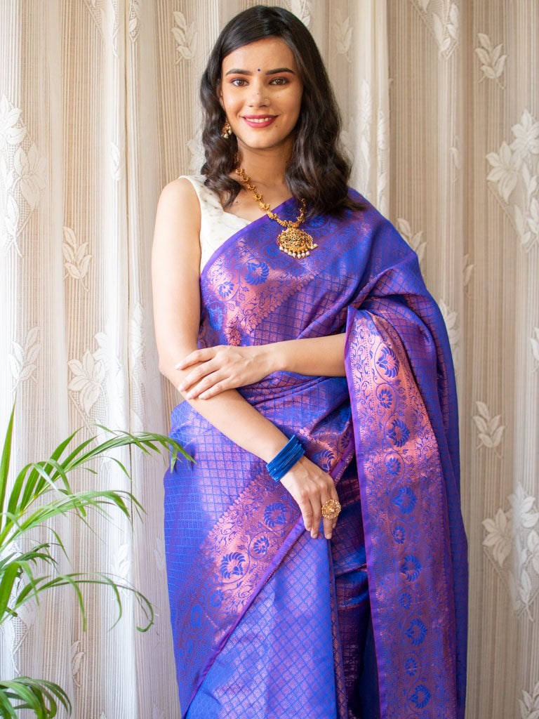 Banarasi Dual Shade Semi Silk Saree With Tanchoi Weaving-Violet