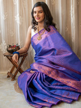 Banarasi Dual Shade Semi Silk Saree With Tanchoi Weaving-Violet