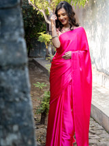 Plain Satin Silk Saree -Pink