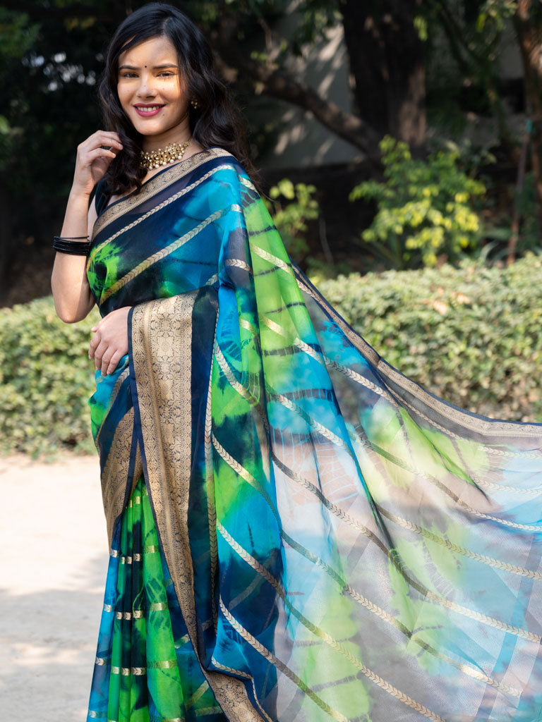 Banarasi Shibori Dyed Organza Saree With Zari Weaving