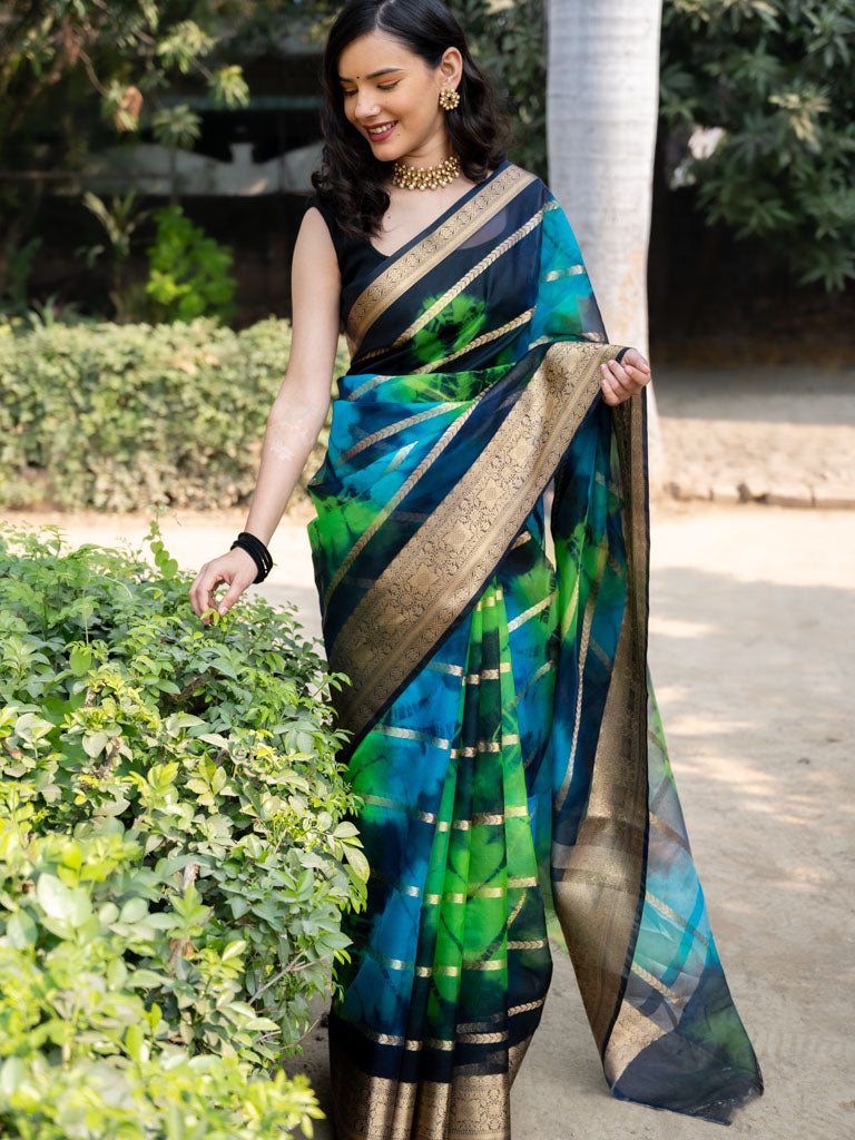 Banarasi Shibori Dyed Organza Saree With Zari Weaving