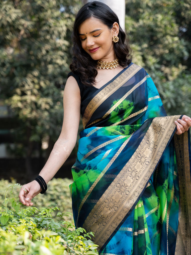 Banarasi Shibori Dyed Organza Saree With Zari Weaving