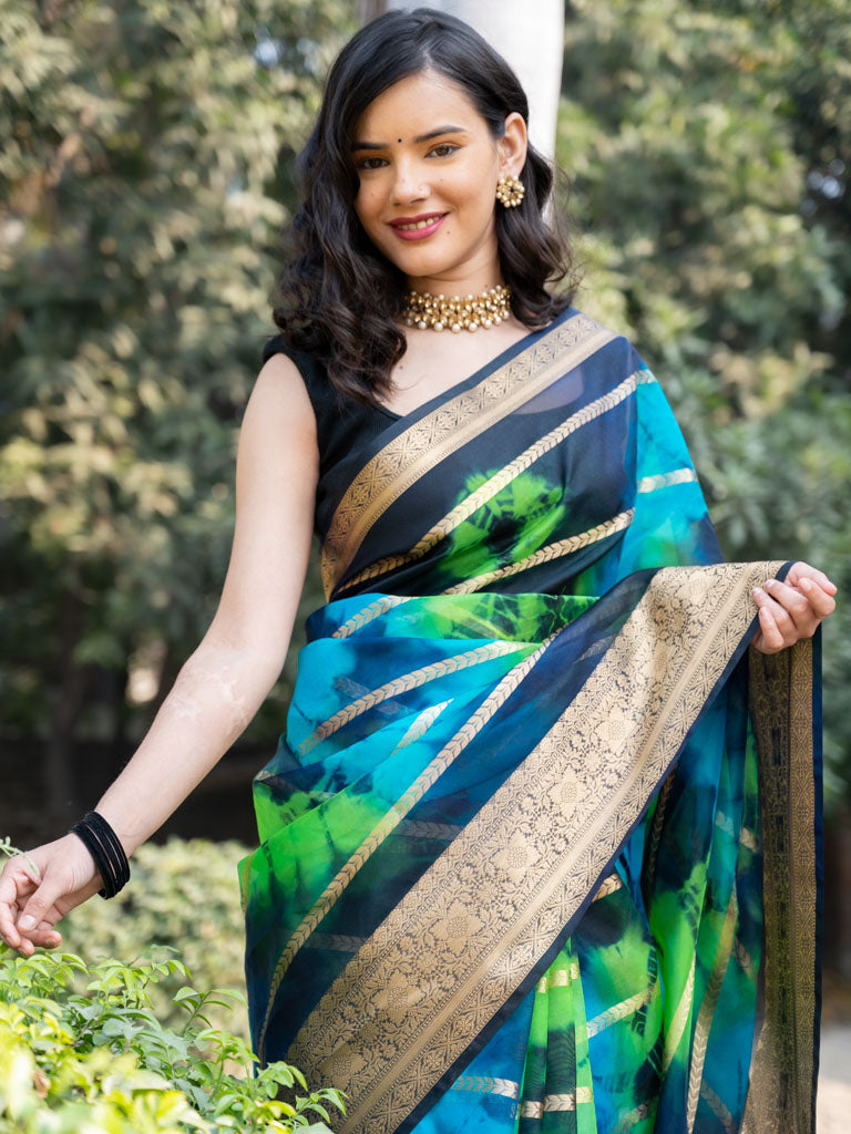 Banarasi Shibori Dyed Organza Saree With Zari Weaving